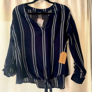 Navy, tie front blouse- never worn. Size large